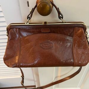 Oroton Australia Leather Satchel Handbag Shoulder Strap Tobacco Brown